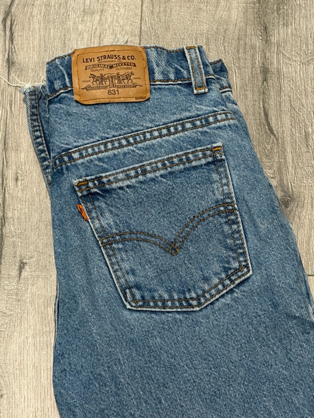 vintage orange tab 631 levi’s blue jeans